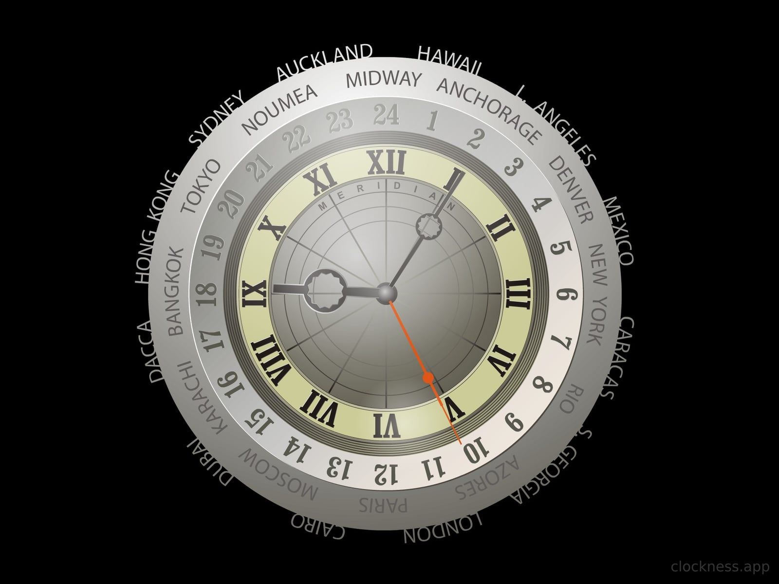 The Meridian clock face